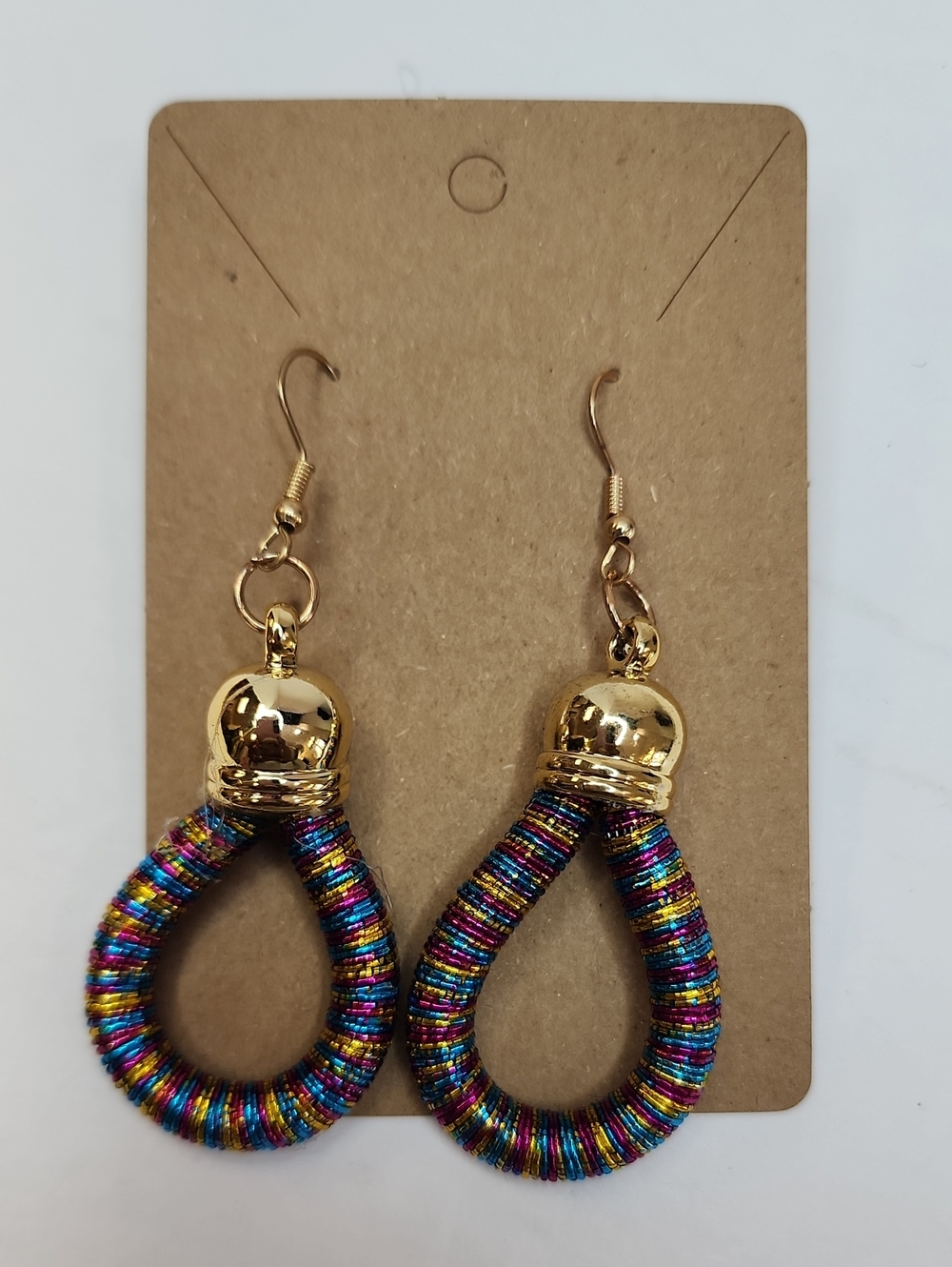 Multicolor Woven Hoop Drop Earrings Gold Tone Boho Statement Jewelry